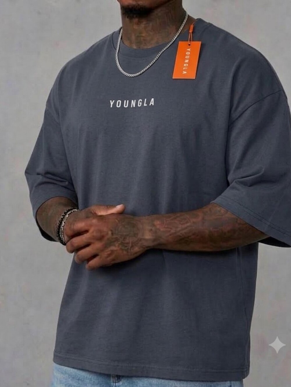 YoungLA Oversized Crewneck Tee in Charcoal Wash